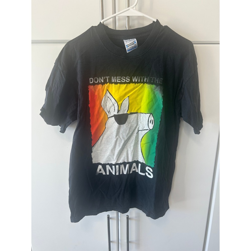 Vintage Screen Stars Dont Mess With The Animals Pig Rainbow T-Shirt Black M